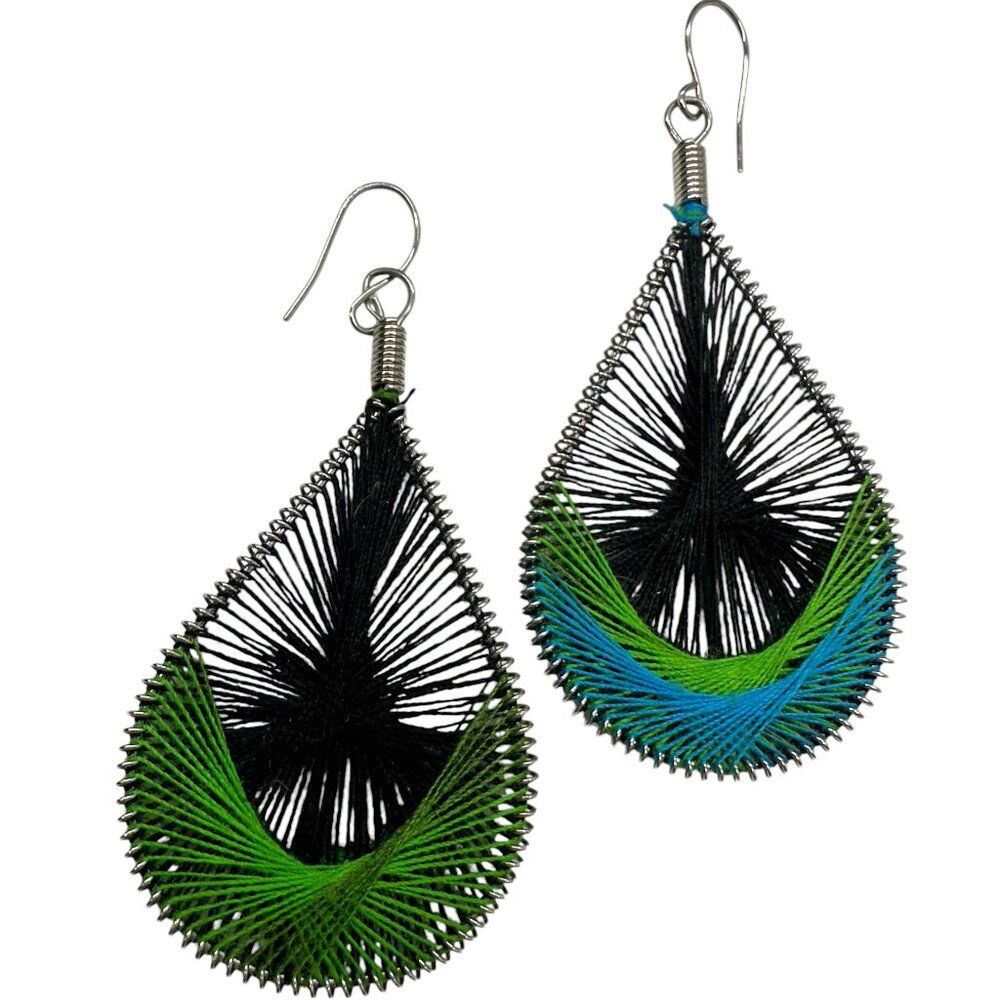 Green and Black Thread Earrings